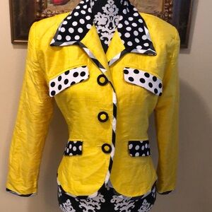 🌕 Henri Bendel Vintage Raw silk polka dot & plaid trim, red lining jacket